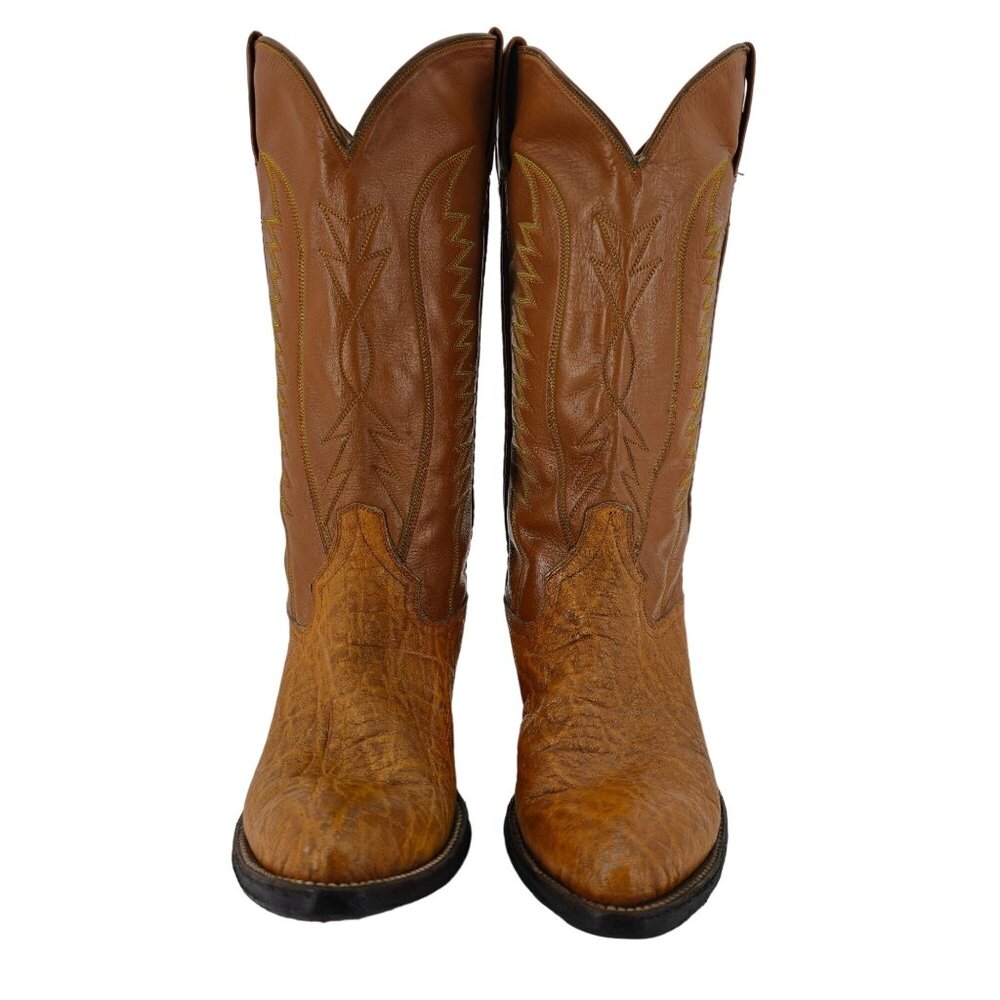 Vintage Exotic Hide Mens Size 6.5D Orange - Brown Leather Cowboy Western Boots - Picture 2 of 16